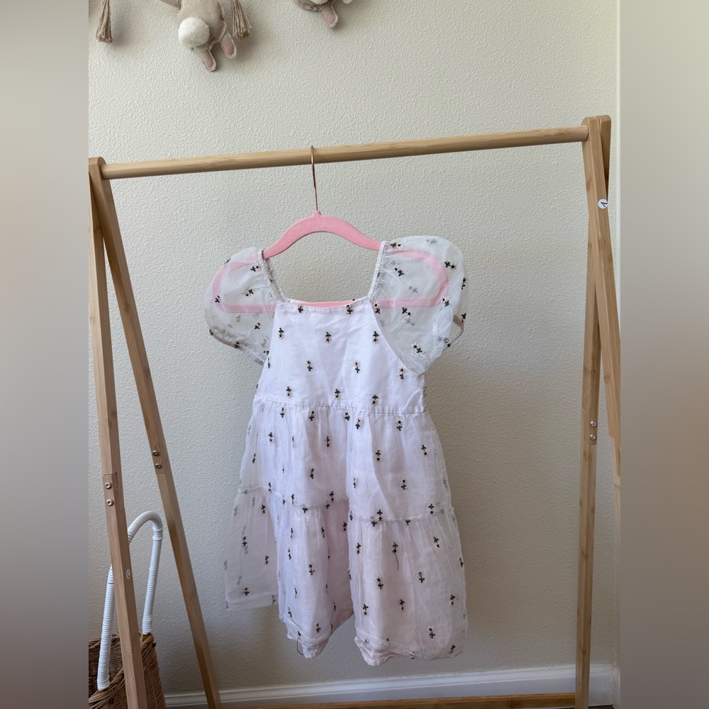 Zara White Dress with Black Floral Pattern